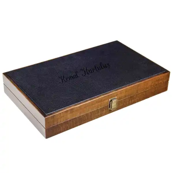 Modern Deri Tavla Seti/Walnut  ''Orta Boy''